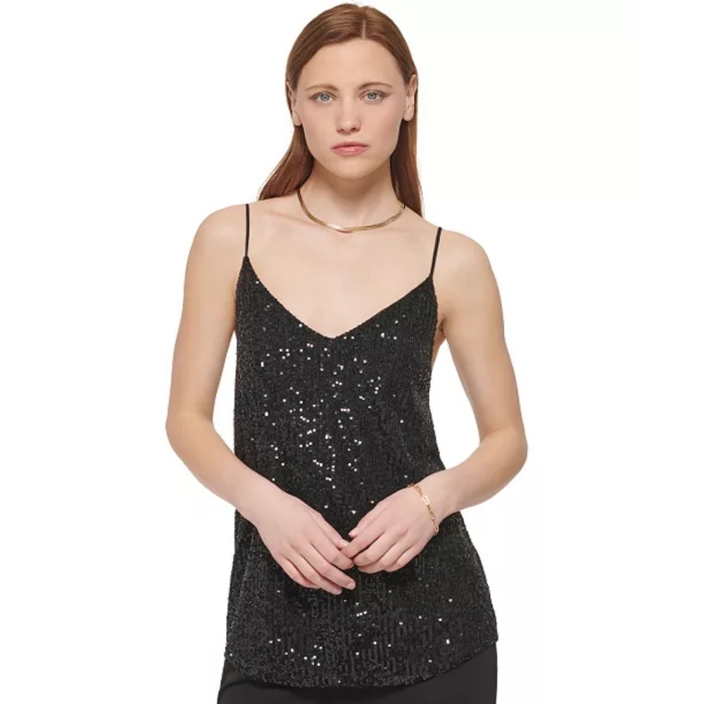 Calvin Klein Elegant Black Sequin Camisole Top Size PL